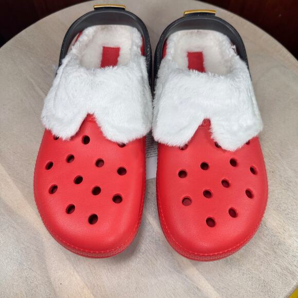 Crocs Classic Lined Santa Christmas Clogs Men’s Size 11 Red White Holiday NEW - Picture 2 of 15